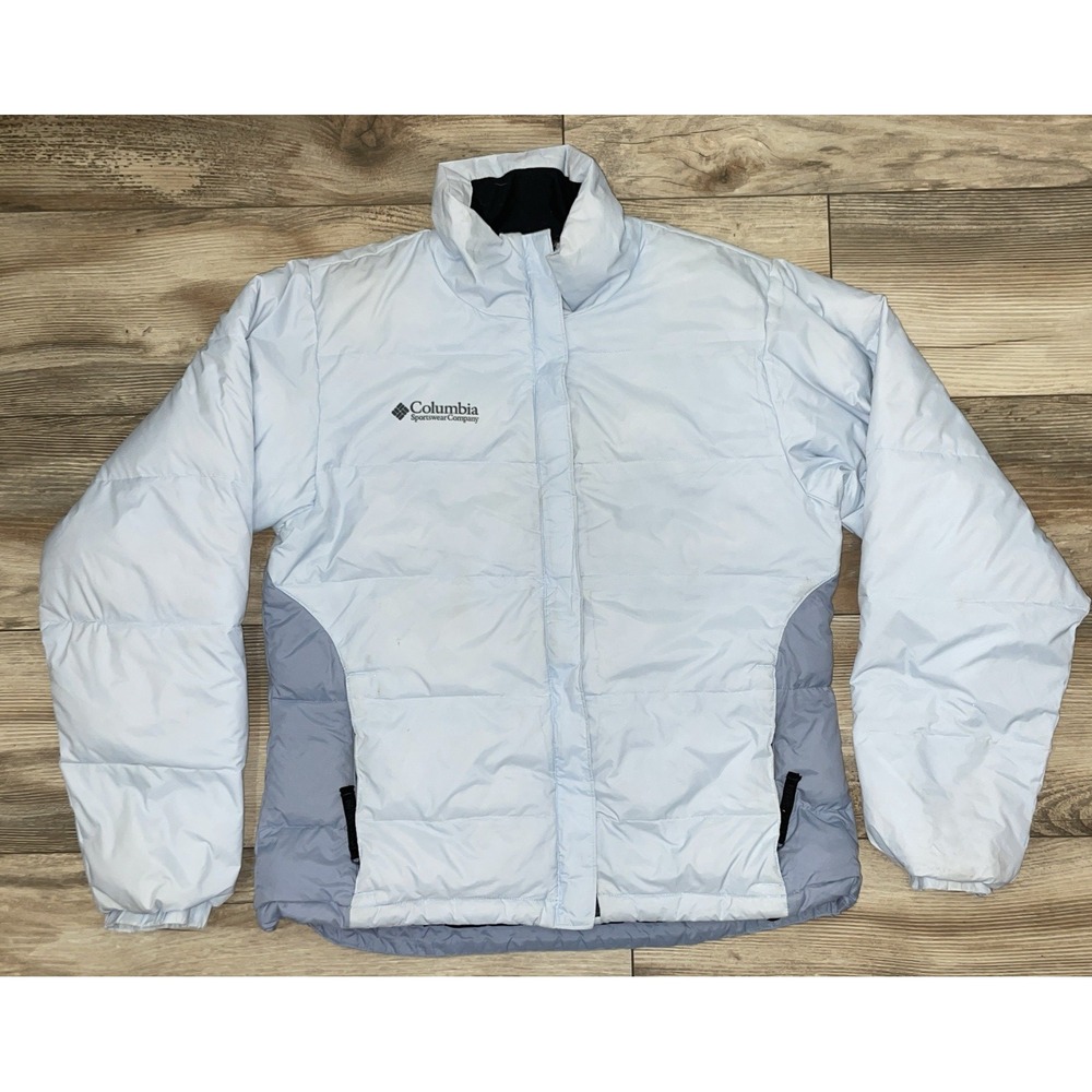 Columbia Womens Down Puffer Jacket Blue Size Small Full Zip High Collar Quilted